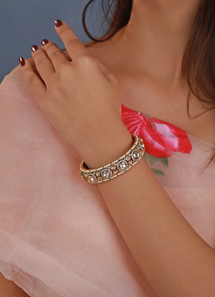 Gold Plated White Jadtar Stone Bangle Kalyani Indian Jewelry - Fabilicious Fashion