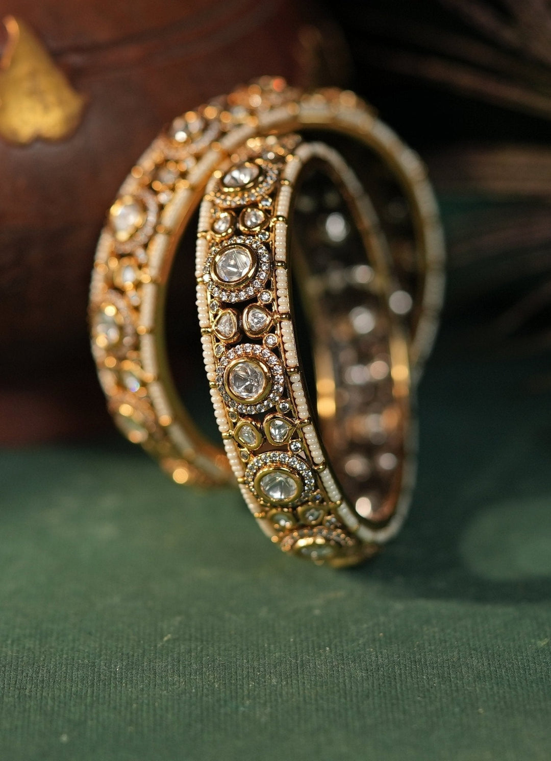 Gold Plated White Jadtar Stone Bangle Kalyani Indian Jewelry - Fabilicious Fashion