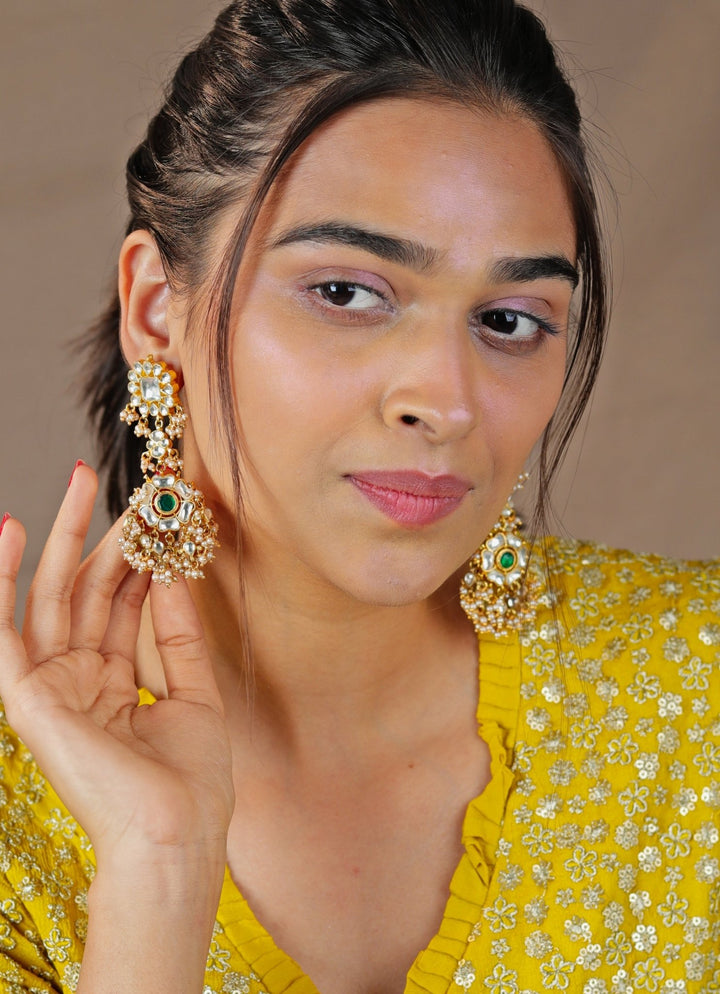 Gold Plated White Jadtar Stone Necklace set Riana by Shikha Jindal - Fabilicious Fashion