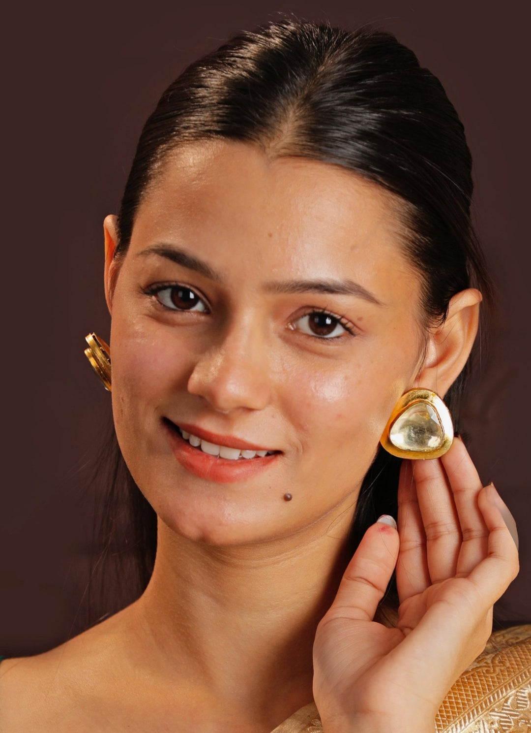 Gold Plated White Jadtar Stone Studs Kalyani Indian Jewelry - Fabilicious Fashion