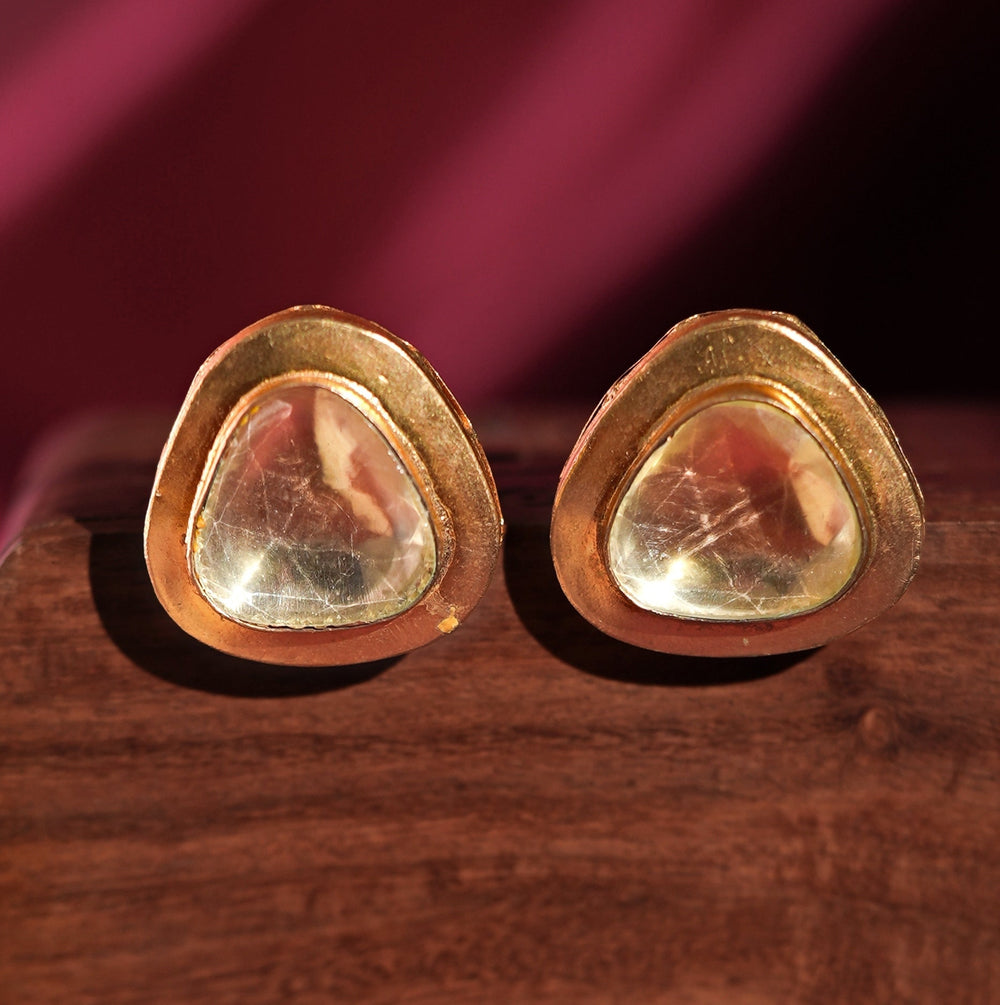 Gold Plated White Jadtar Stone Studs Kalyani Indian Jewelry - Fabilicious Fashion