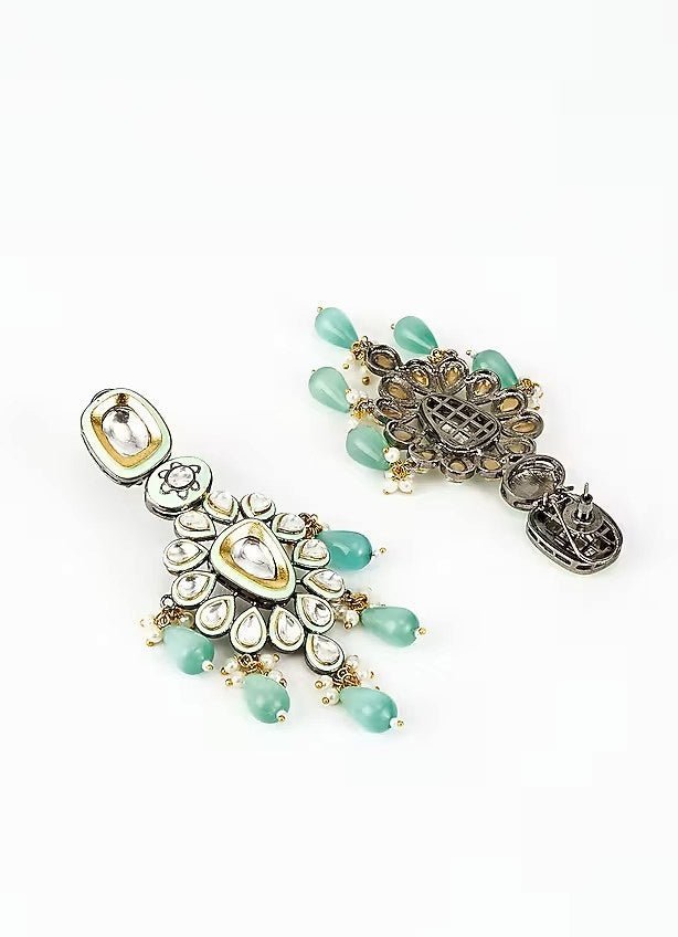 Gold Plated White Kundan And Green Drop Floral Earrings Vivinia by Vidhi Mehra - Fabilicious Fashion