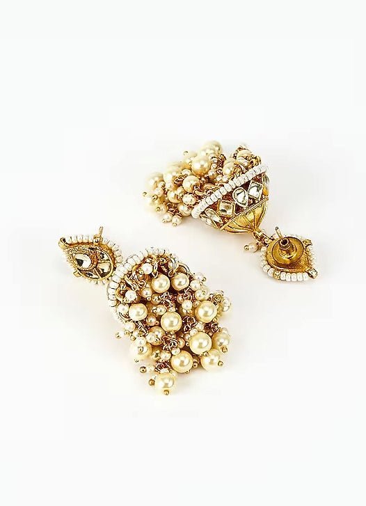 Gold Plated White Kundan And Polki Jhumkas Earrings Vivinia by Vidhi Mehra - Fabilicious Fashion