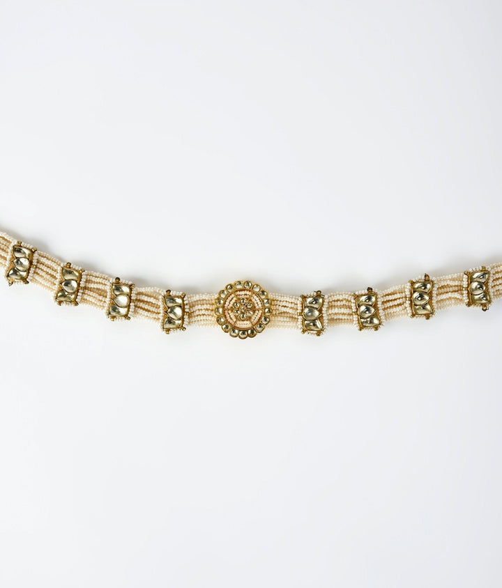 Gold Plated White Kundan And Polki Matha Patti Vivinia by Vidhi Mehra - Fabilicious Fashion