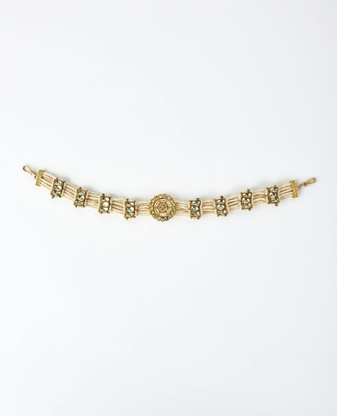 Gold Plated White Kundan And Polki Matha Patti Vivinia by Vidhi Mehra - Fabilicious Fashion