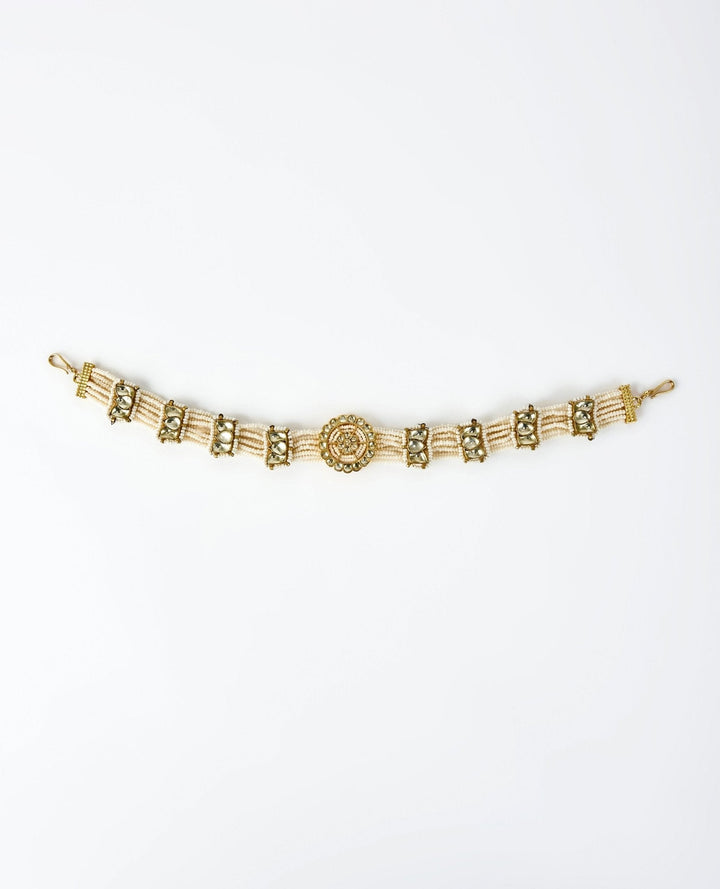 Gold Plated White Kundan And Polki Matha Patti Vivinia by Vidhi Mehra - Fabilicious Fashion