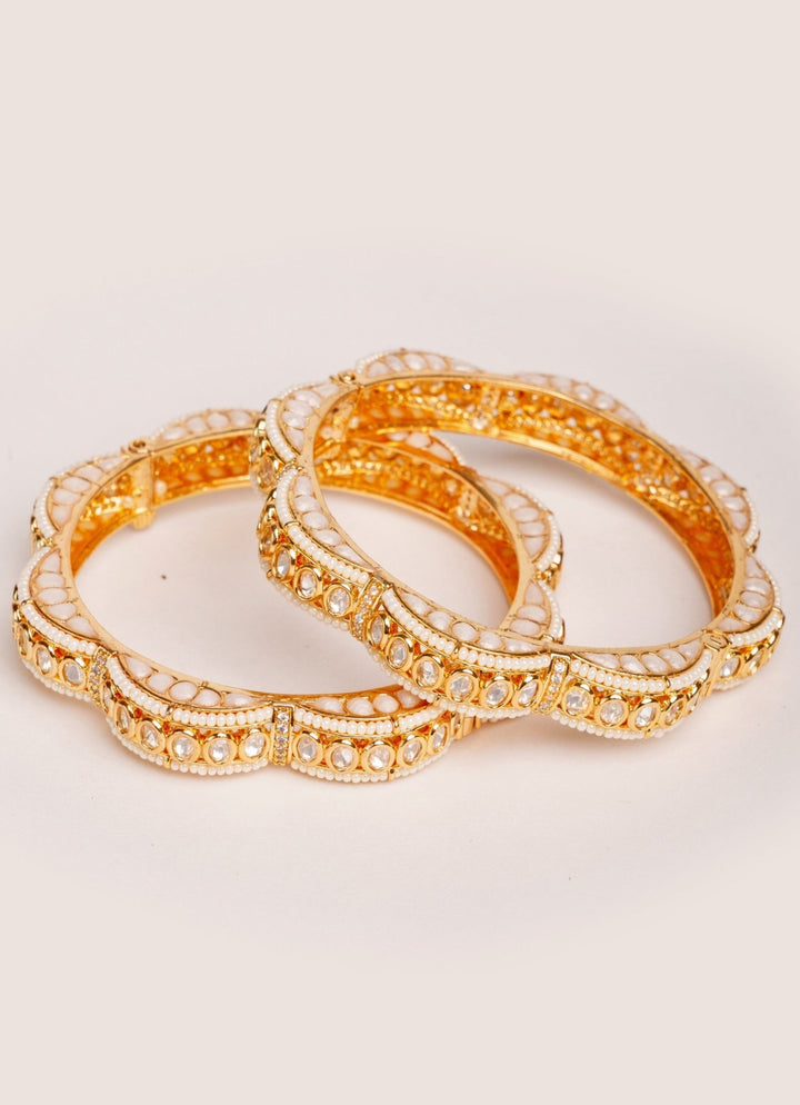 Gold Plated White Kundan Polki Openable Bangle Set Zevar by Geeta - Fabilicious Fashion