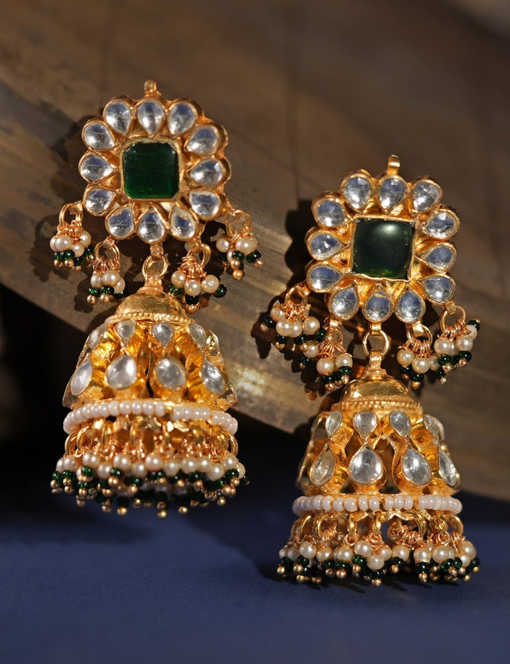Gold Plated White Stone And Green Hangings Long Necklace Set Kalyani Indian Jewelry - Fabilicious Fashion