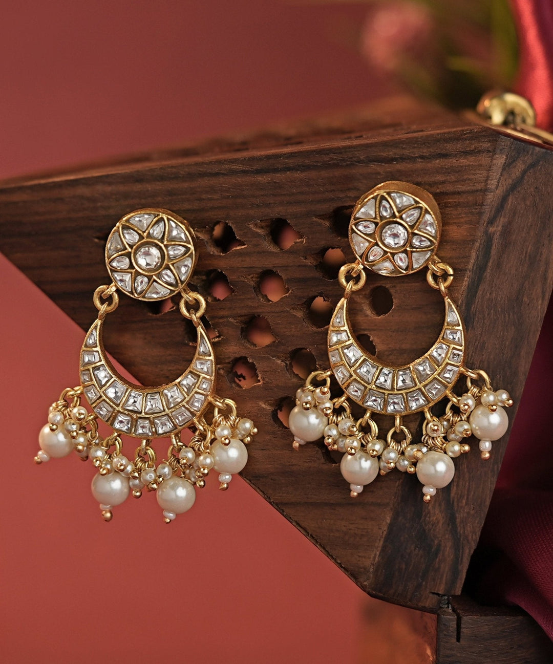 Gold Plated White Stone And Pearl Necklace Set Kalyani Indian Jewelry - Fabilicious Fashion