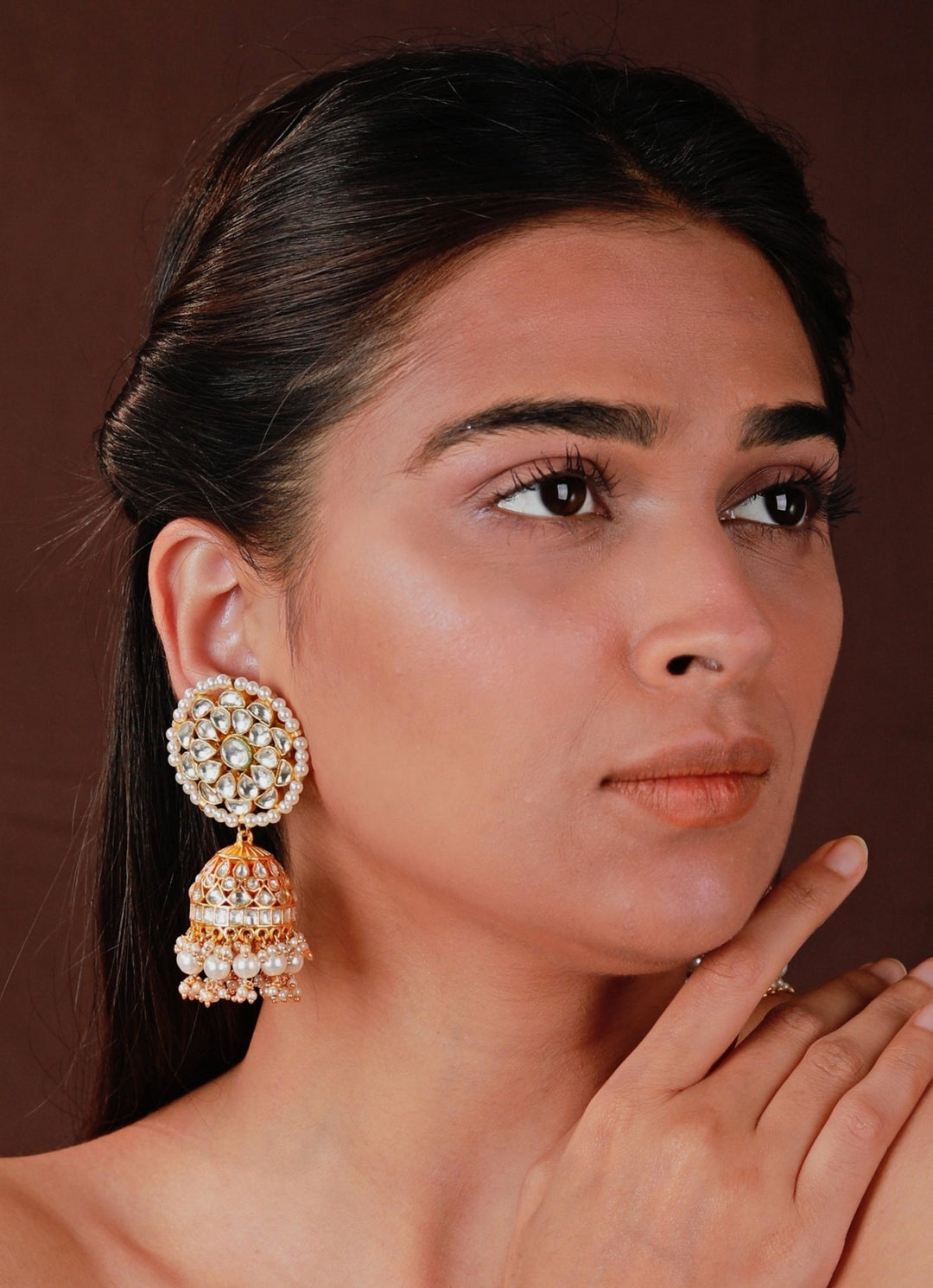 Gold Plated White Stone Bridal Necklace Set Riana by Shikha Jindal - Fabilicious Fashion