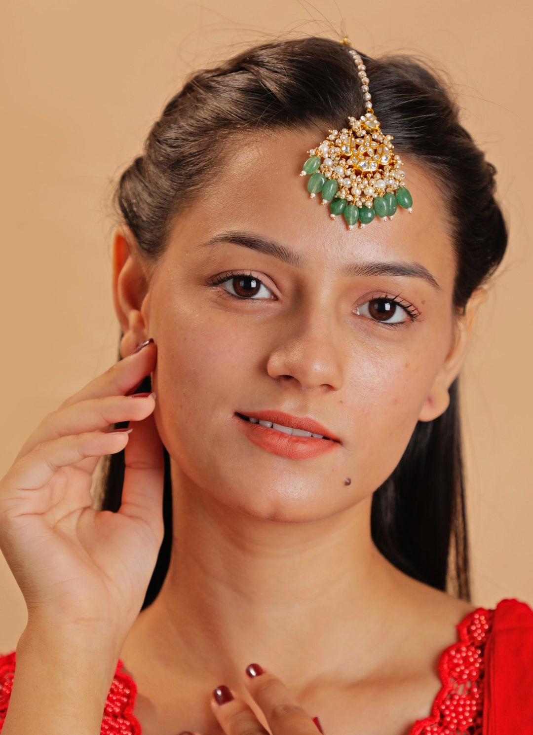Gold Plated White Stone Chand Drop Maang Tikka Kalyani Indian Jewelry - Fabilicious Fashion