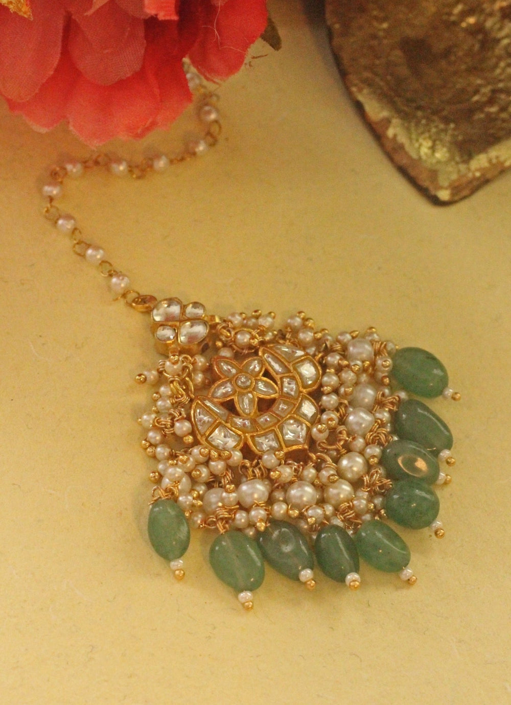 Gold Plated White Stone Chand Drop Maang Tikka Kalyani Indian Jewelry - Fabilicious Fashion