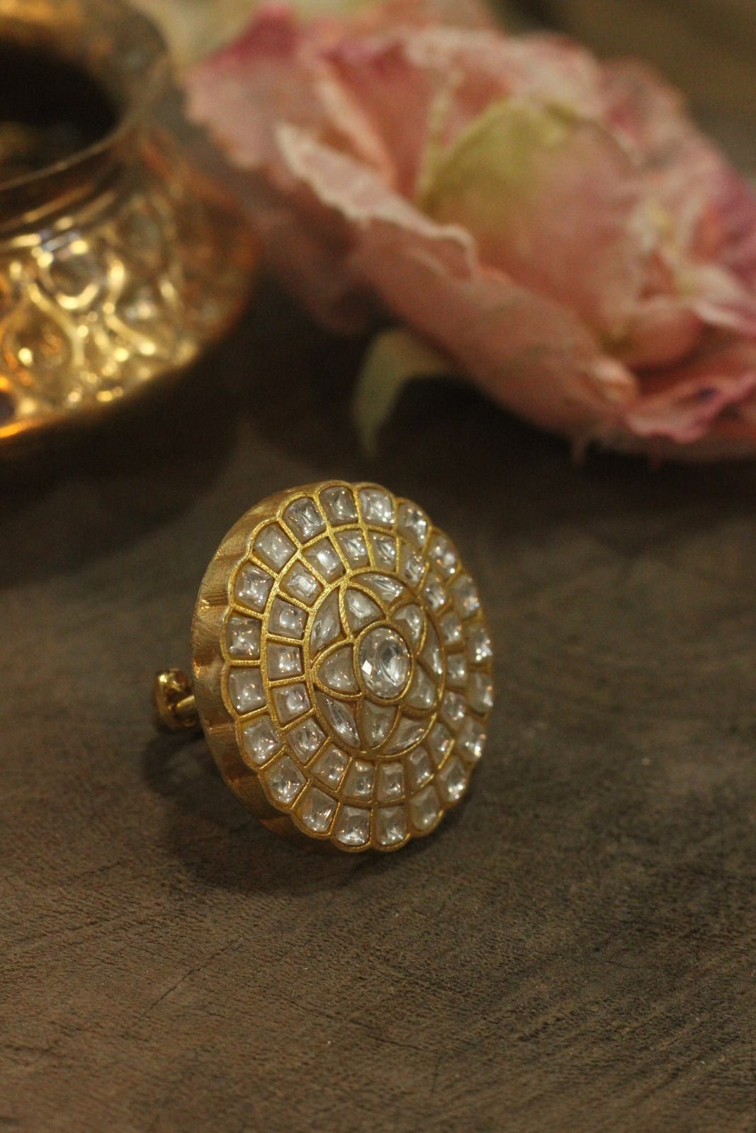 Gold Plated White Stone Embedded Ring Kalyani Indian Jewelry - Fabilicious Fashion