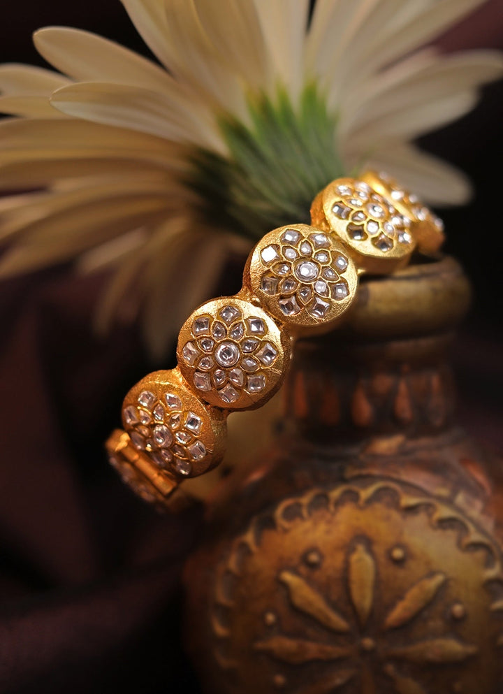 Gold Plated White Stone Floral Bangle Riana Jewellery - Fabilicious Fashion