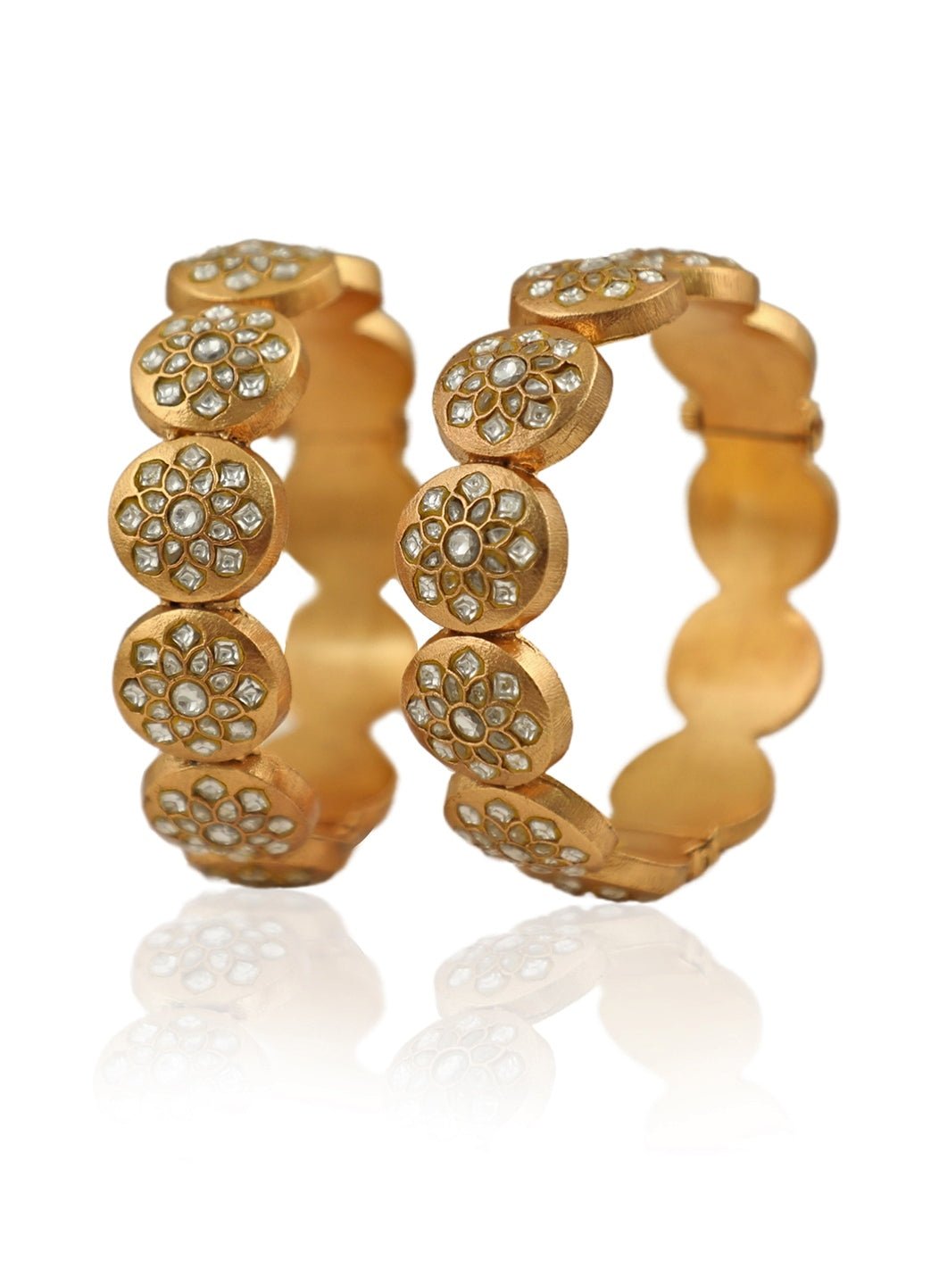 Gold Plated White Stone Floral Bangle Riana Jewellery - Fabilicious Fashion