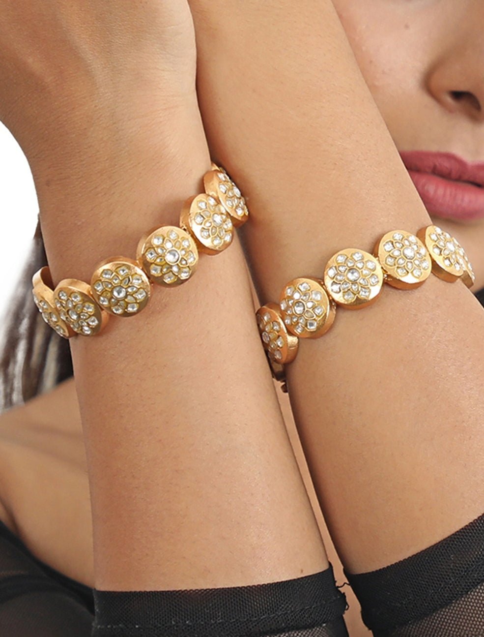 Gold Plated White Stone Floral Bangle Riana Jewellery - Fabilicious Fashion