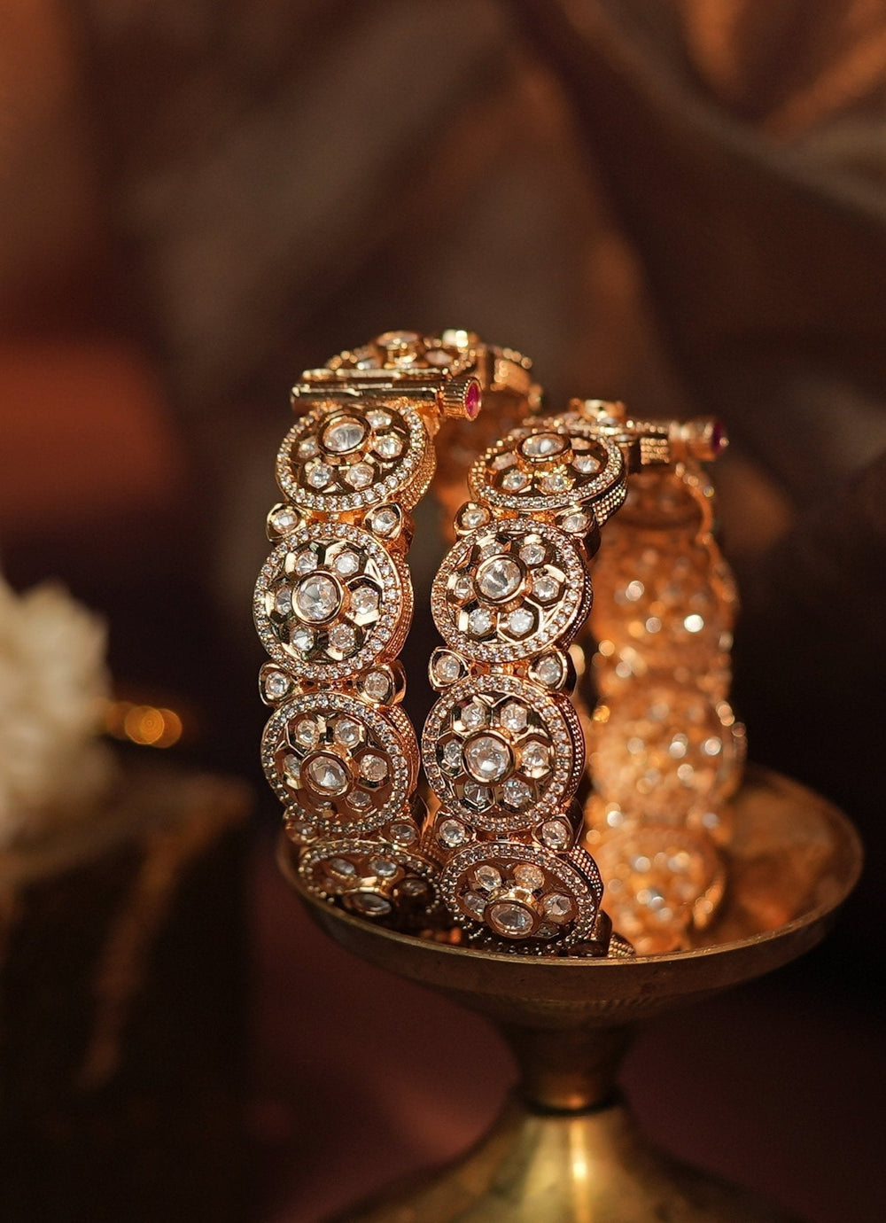 Gold Plated White Stone Floral Bangle Kalyani Indian Jewelry - Fabilicious Fashion
