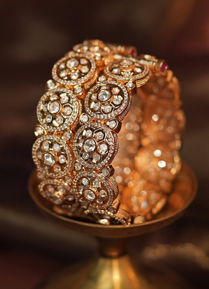 Gold Plated White Stone Floral Bangle Kalyani Indian Jewelry - Fabilicious Fashion