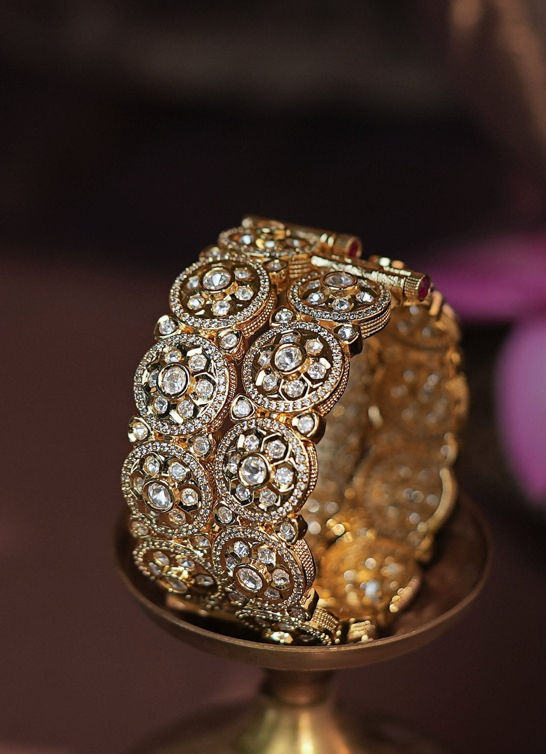 Gold Plated White Stone Floral Bangle Kalyani Indian Jewelry - Fabilicious Fashion