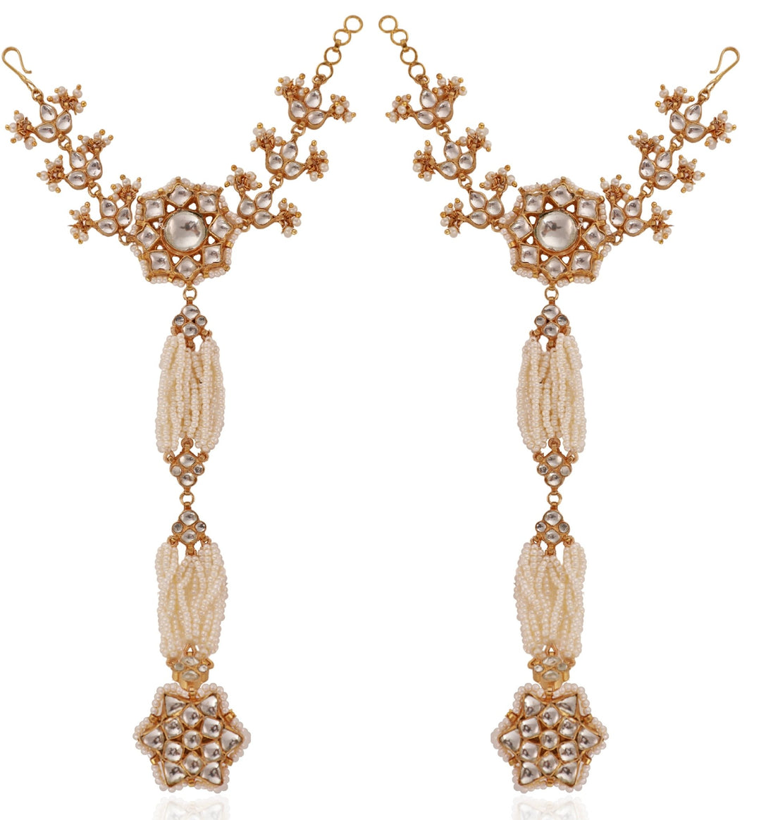 Gold Plated White Stone Floral Hathphool Riana by Shikha Jindal - Fabilicious Fashion