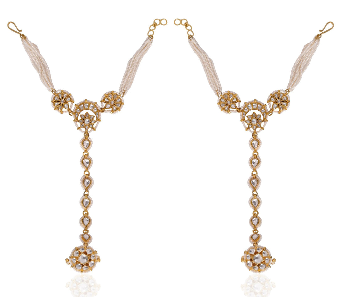 Gold Plated White Stone Hathphool Riana by Shikha Jindal - Fabilicious Fashion
