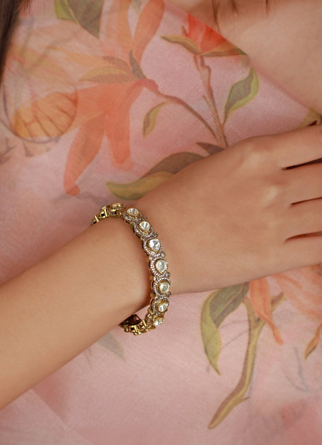 Gold Plated White Stone Openable Bangle Kalyani Indian Jewelry - Fabilicious Fashion
