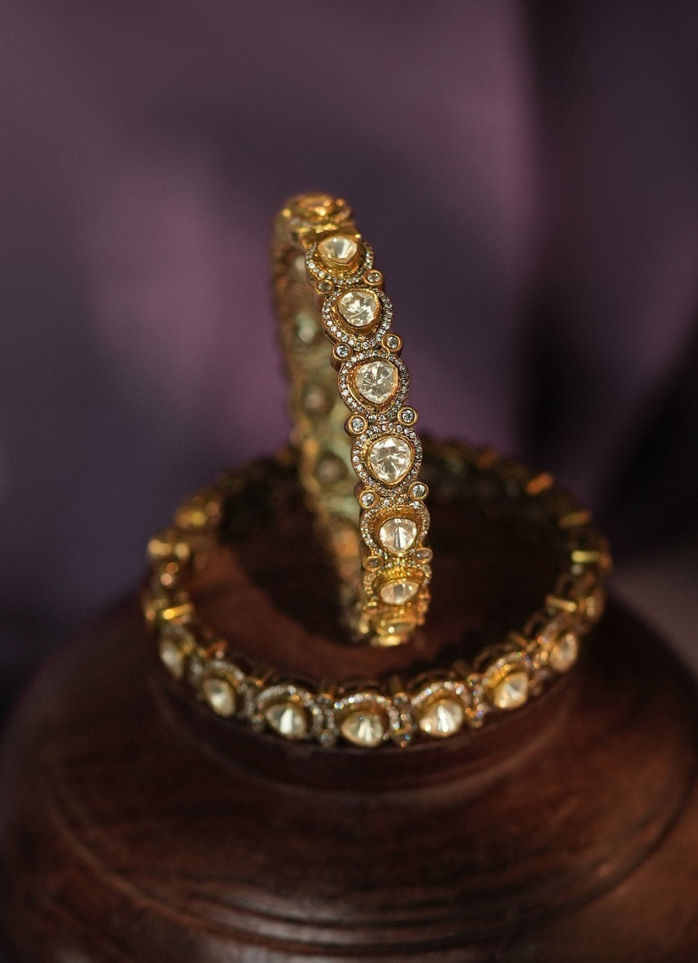 Gold Plated White Stone Openable Bangle Kalyani Indian Jewelry - Fabilicious Fashion