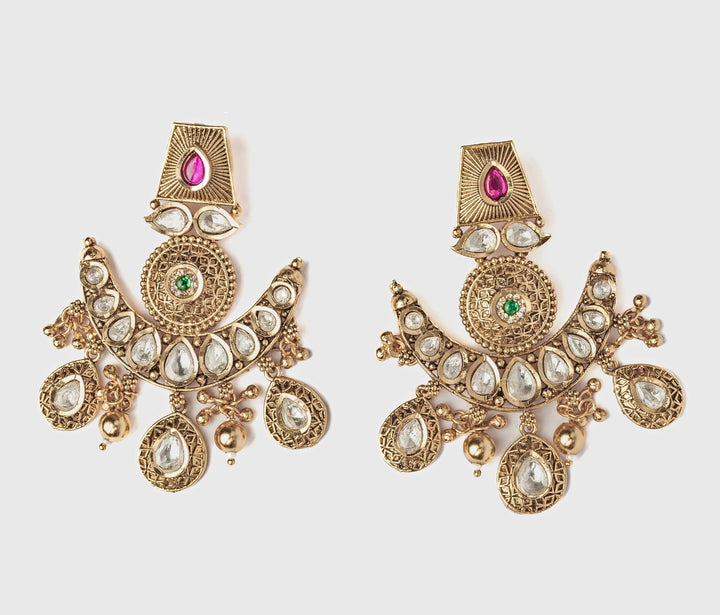 Gold Plated White Stone Teardrop Chandbali Earrings Vivinia by Vidhi Mehra - Fabilicious Fashion