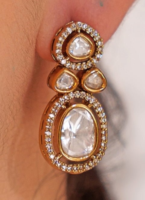 Gold Plated Zircon Necklace Set With Earrings Zevar by Geeta - Fabilicious Fashion