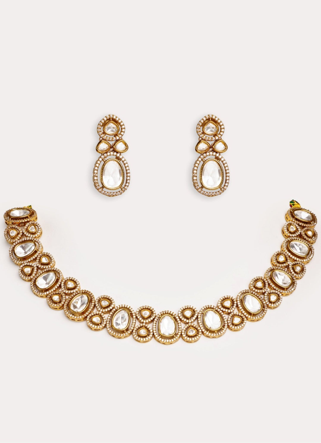 Gold Plated Zircon Necklace Set With Earrings Zevar by Geeta - Fabilicious Fashion