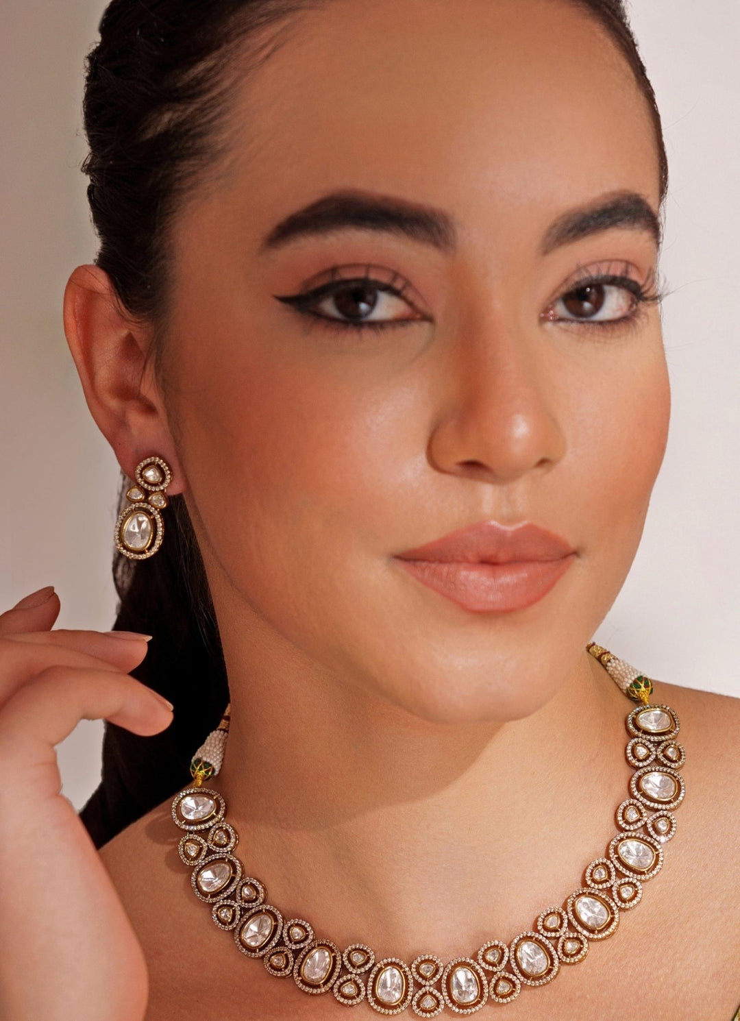 Gold Plated Zircon Necklace Set With Earrings Zevar by Geeta - Fabilicious Fashion