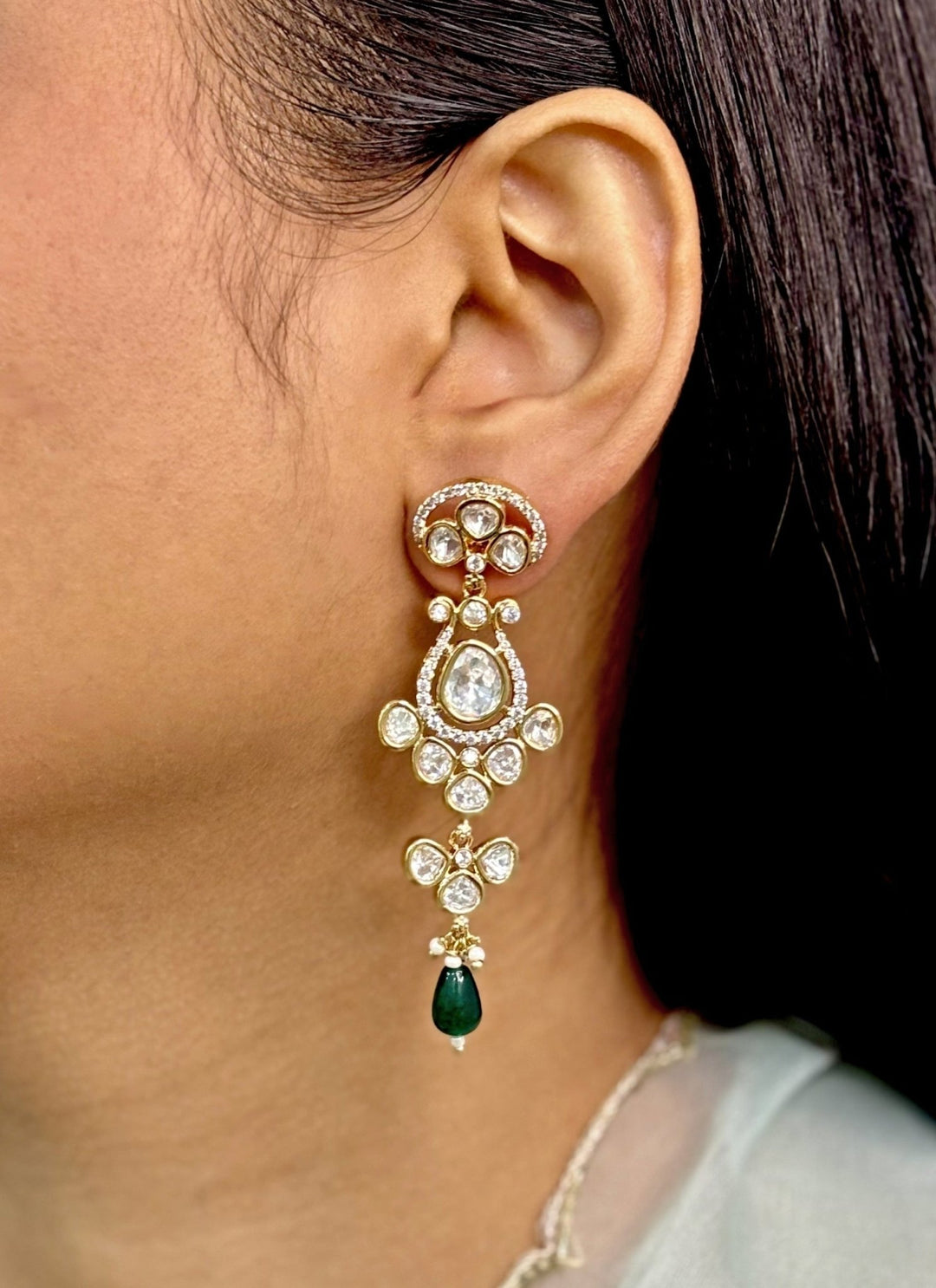 Naymee Gold Polki Dangler With Green AccentsFabilicious Fashion
