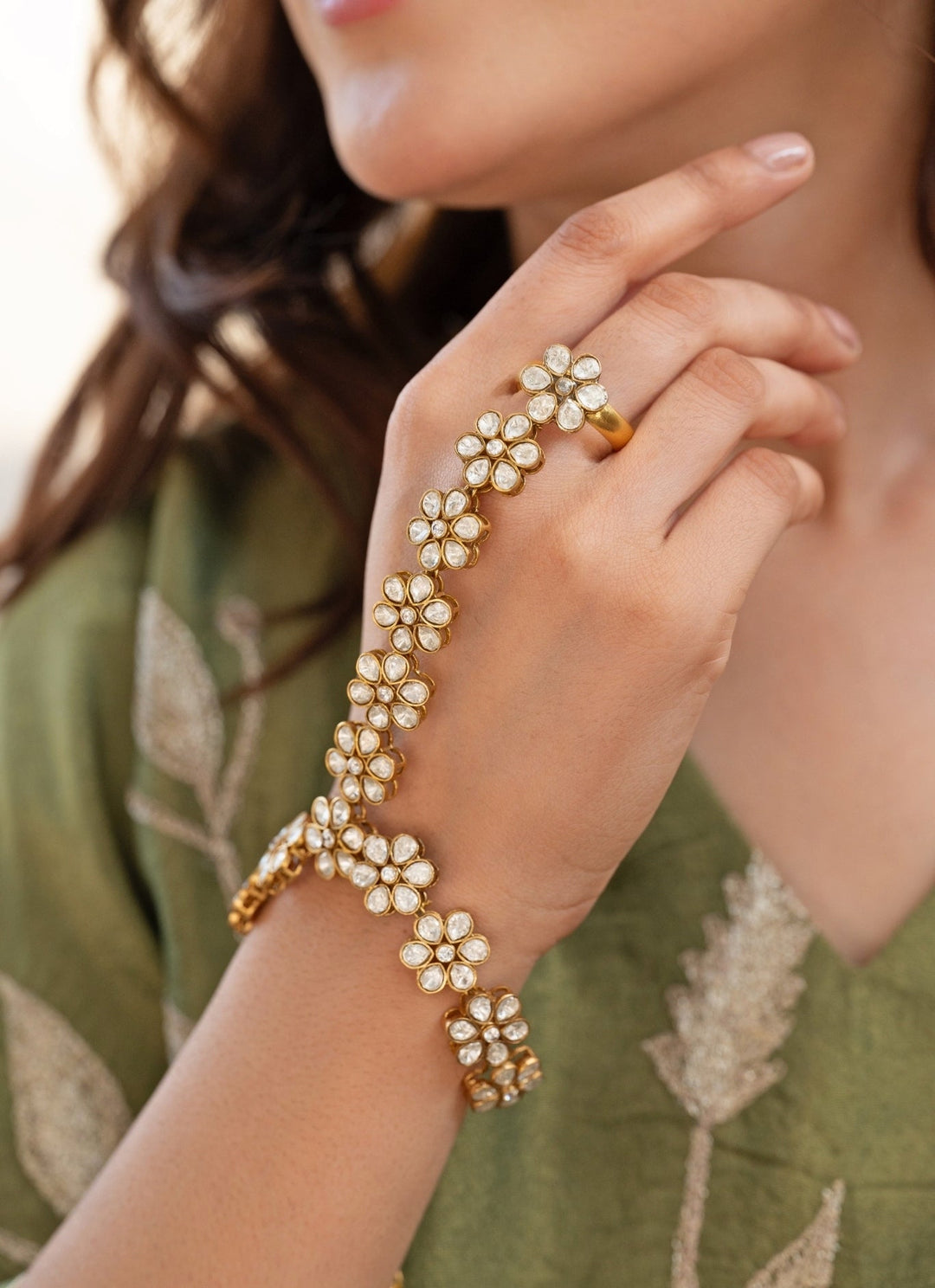 Do Taara Gold Polki Floral HathphoolFabilicious Fashion