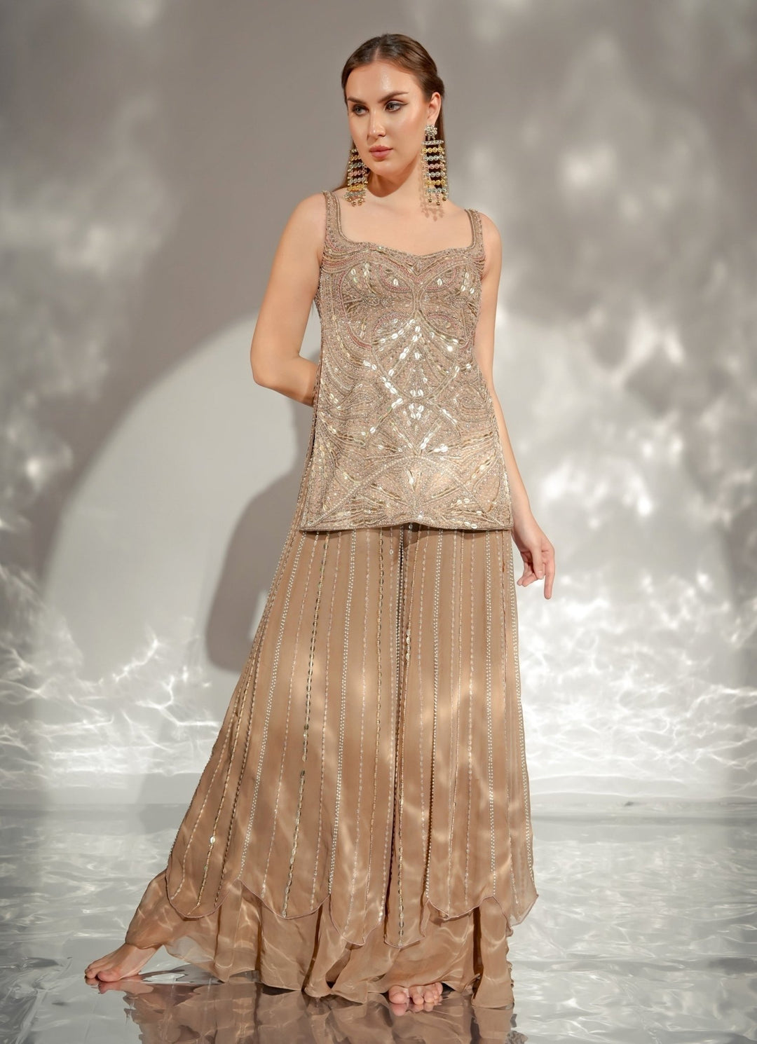 Jade by Ashima Gold Satin Kurta Sharara SetFabilicious Fashion
