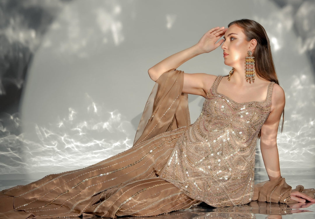Jade by Ashima Gold Satin Kurta Sharara SetFabilicious Fashion