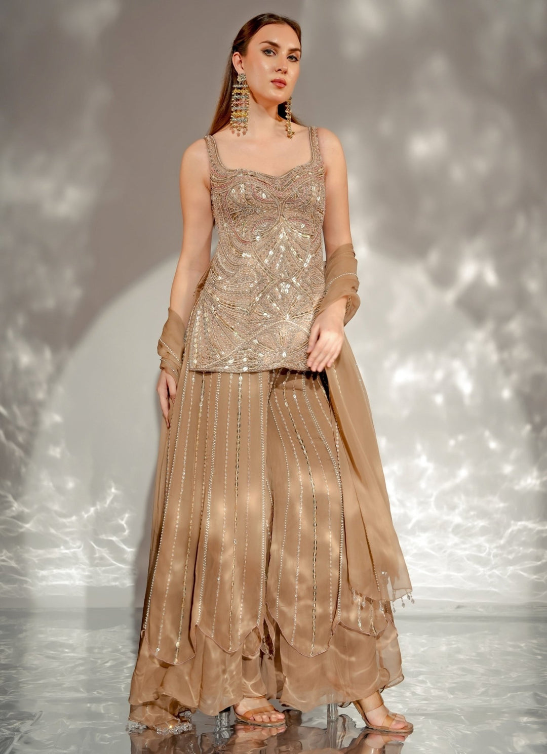 Gold Satin Kurta Sharara Set Jade by Ashima - Fabilicious Fashion