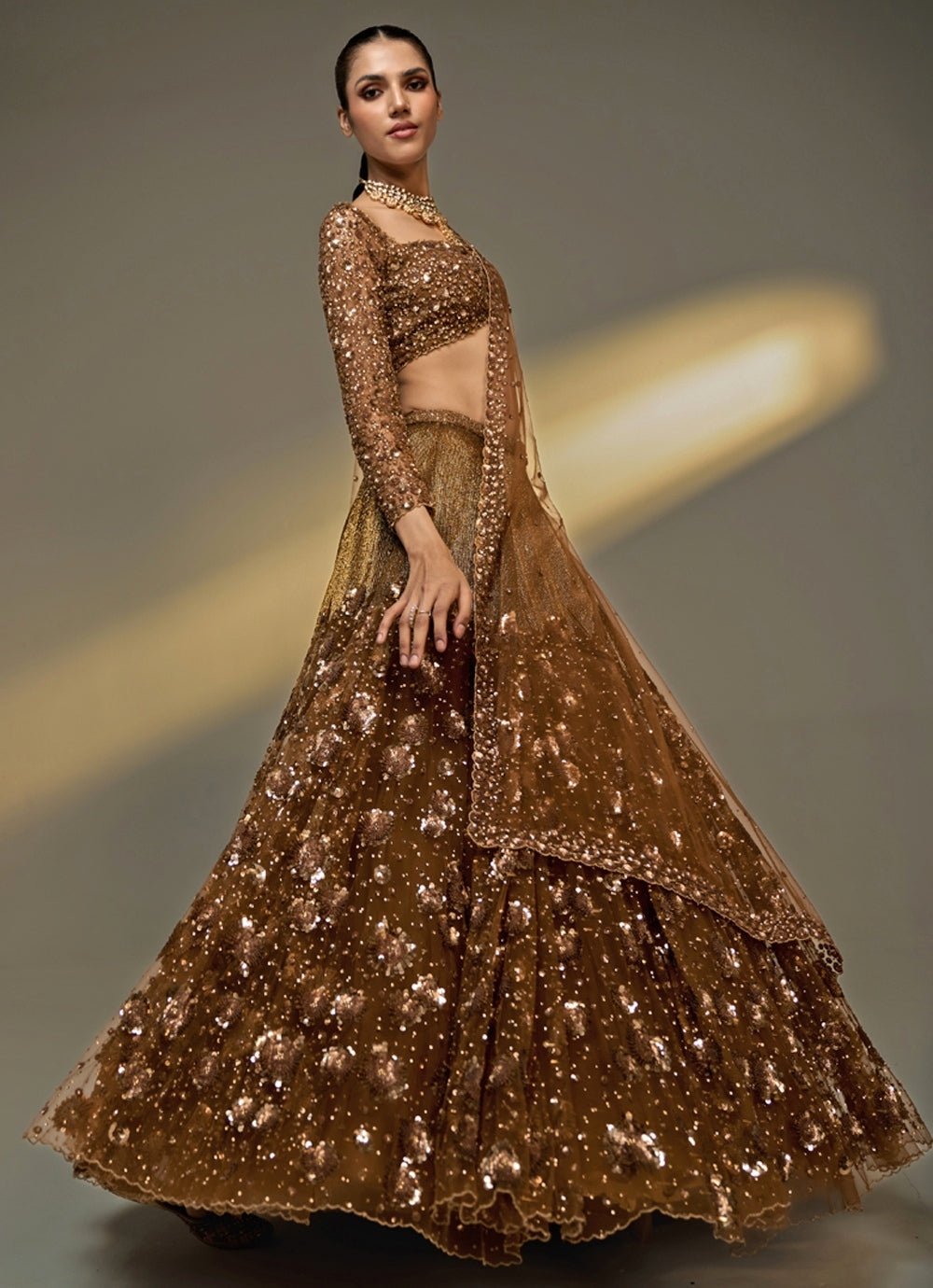 Gold Sequinned Bridal Lehenga Set Prevasu - Fabilicious Fashion