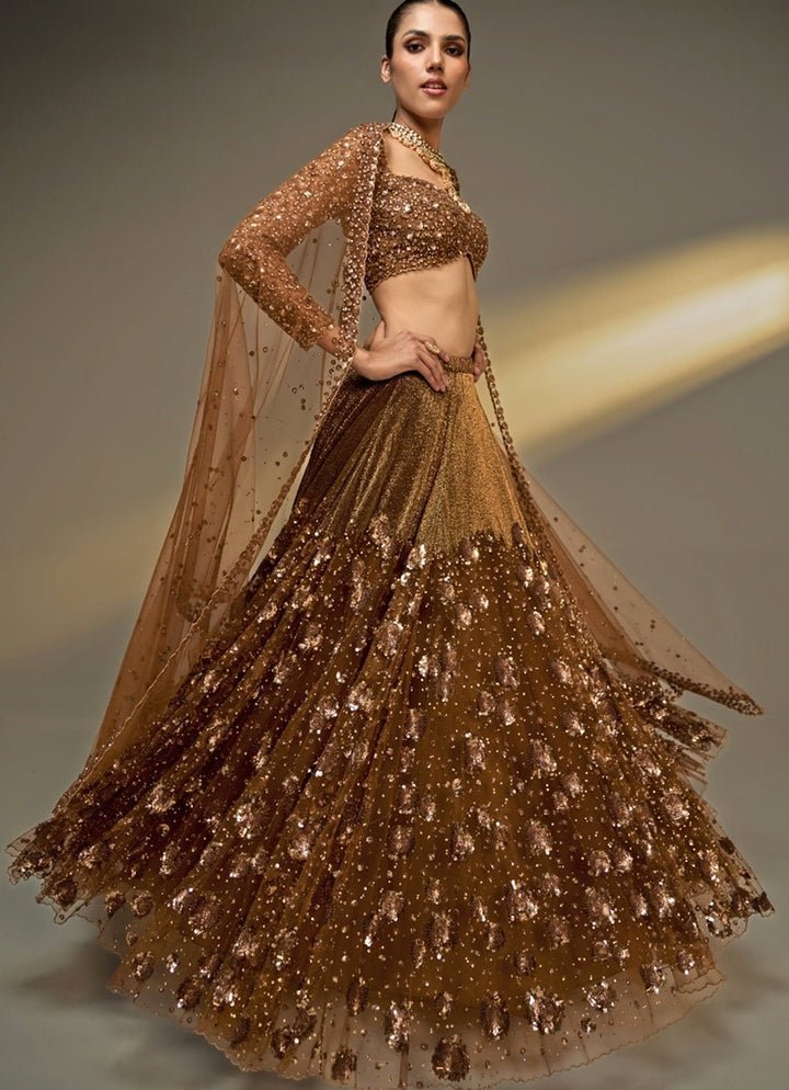 Gold Sequinned Bridal Lehenga Set Prevasu - Fabilicious Fashion