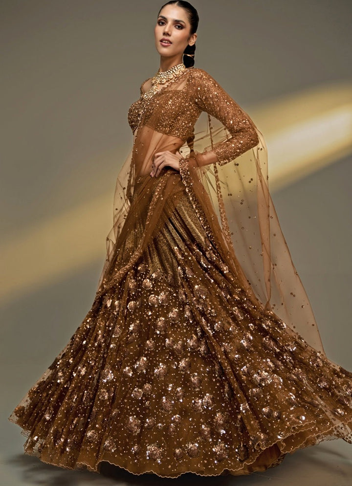 Gold Sequinned Bridal Lehenga Set Prevasu - Fabilicious Fashion