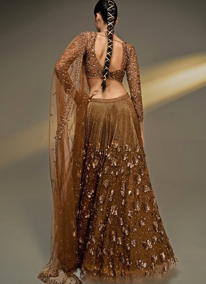 Gold Sequinned Bridal Lehenga Set Prevasu - Fabilicious Fashion