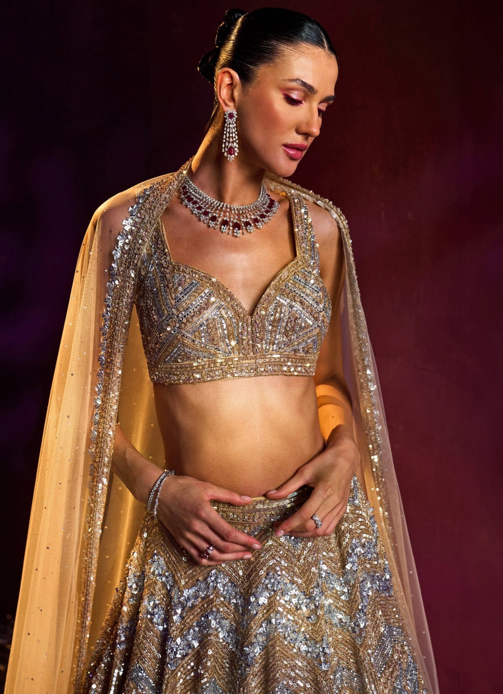 Gold Sequins Embroidered Bridal Lehenga Set Angad Singh - Fabilicious Fashion