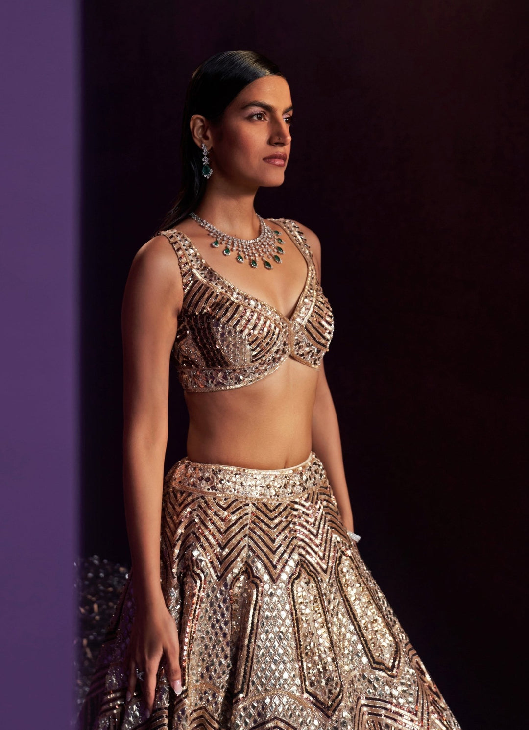 Gold Sequins Embroidered Bridal Lehenga Set Angad Singh - Fabilicious Fashion