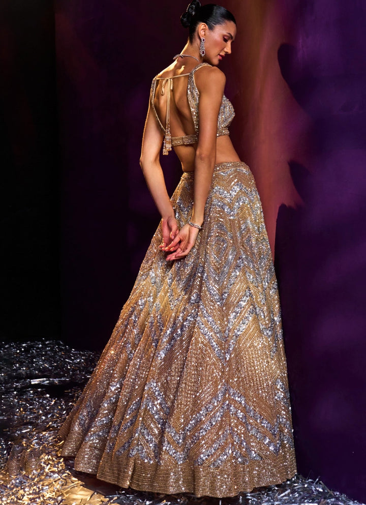 Gold Sequins Embroidered Bridal Lehenga Set Angad Singh - Fabilicious Fashion