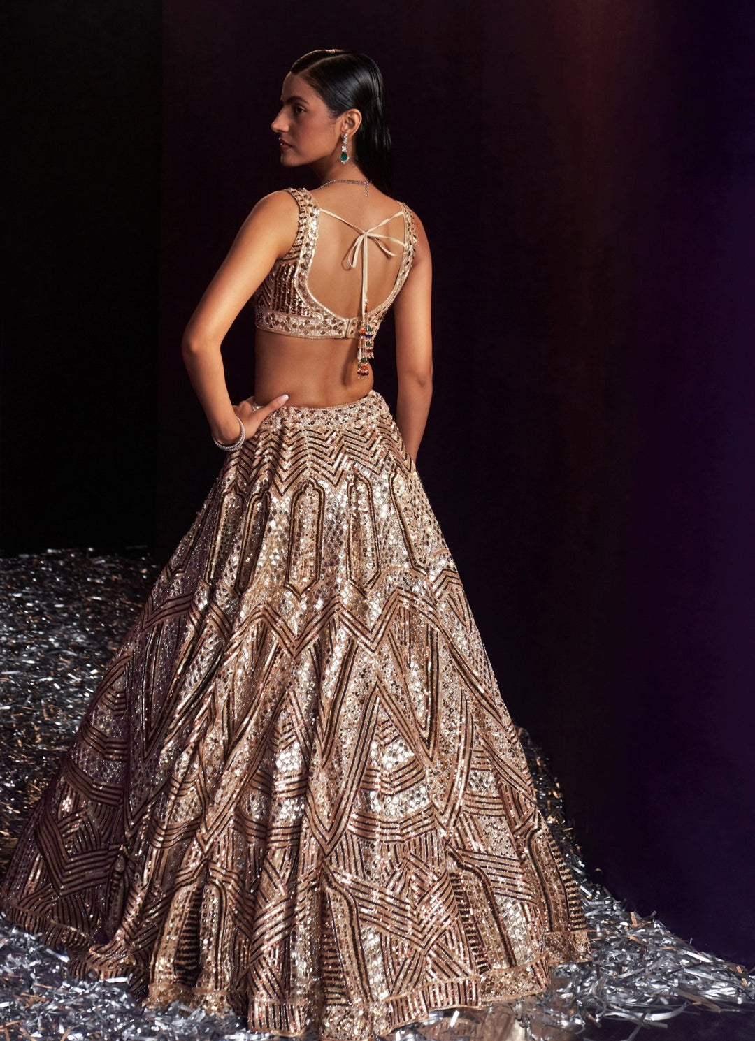 Gold Sequins Embroidered Bridal Lehenga Set Angad Singh - Fabilicious Fashion