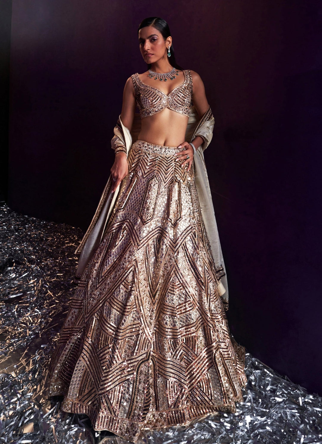 Gold Sequins Embroidered Bridal Lehenga Set Angad Singh - Fabilicious Fashion