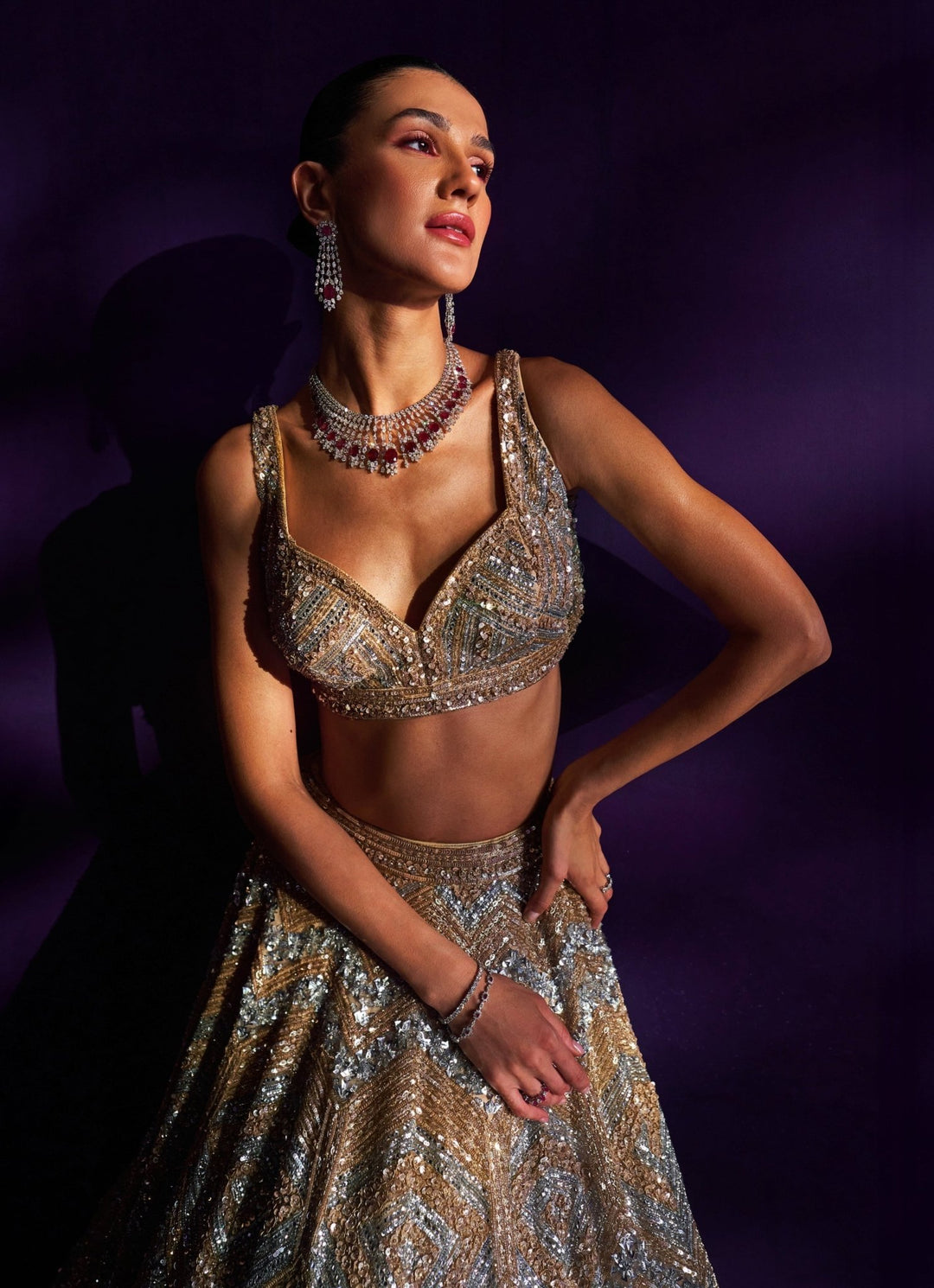 Gold Sequins Embroidered Bridal Lehenga Set Angad Singh - Fabilicious Fashion