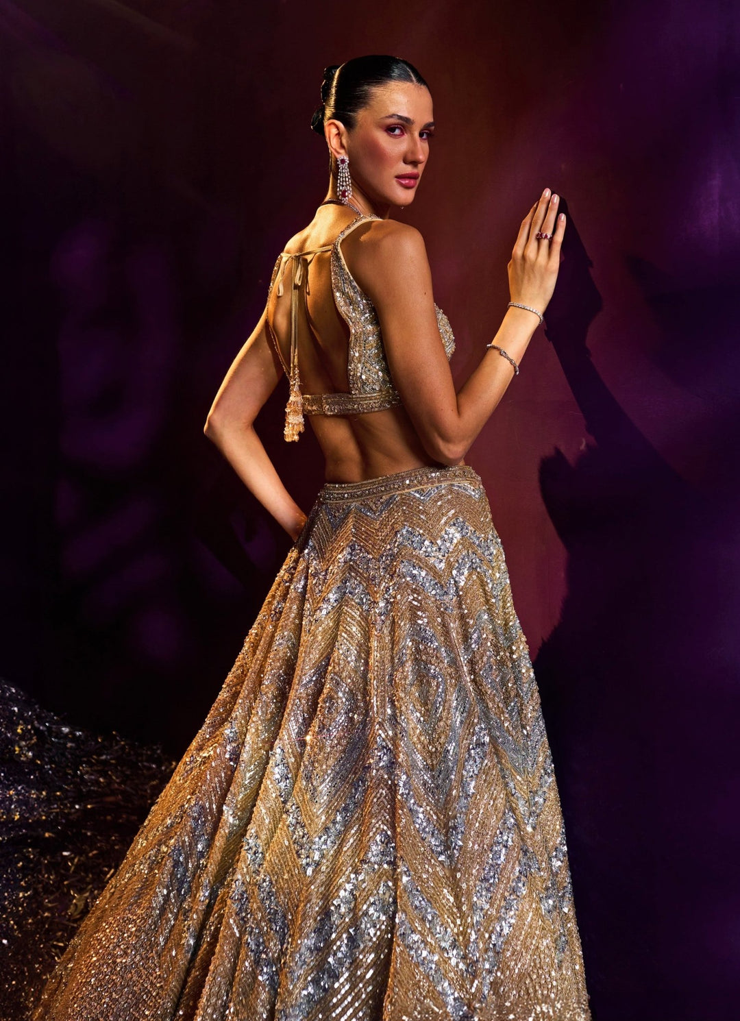 Gold Sequins Embroidered Bridal Lehenga Set Angad Singh - Fabilicious Fashion