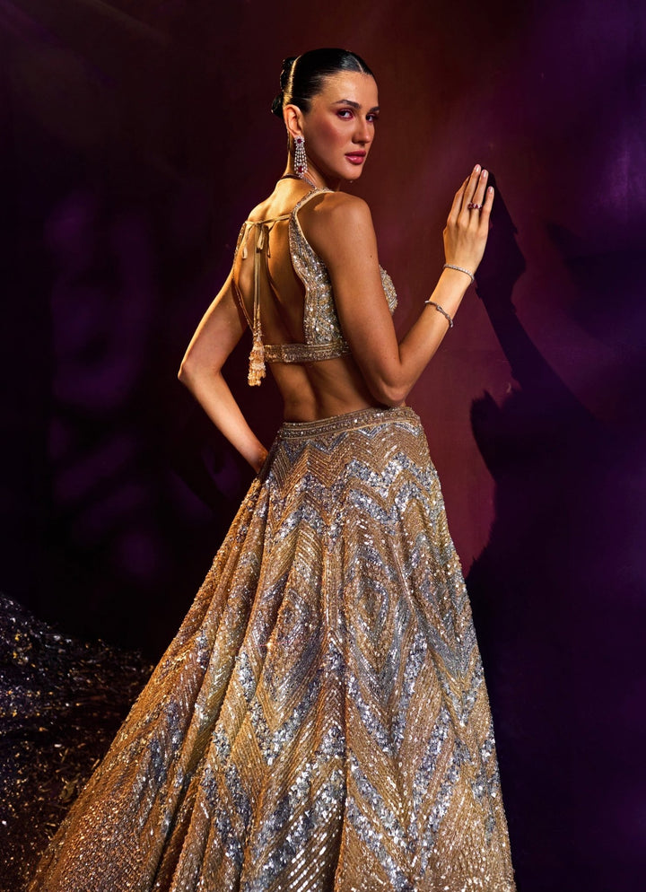 Gold Sequins Embroidered Bridal Lehenga Set Angad Singh - Fabilicious Fashion
