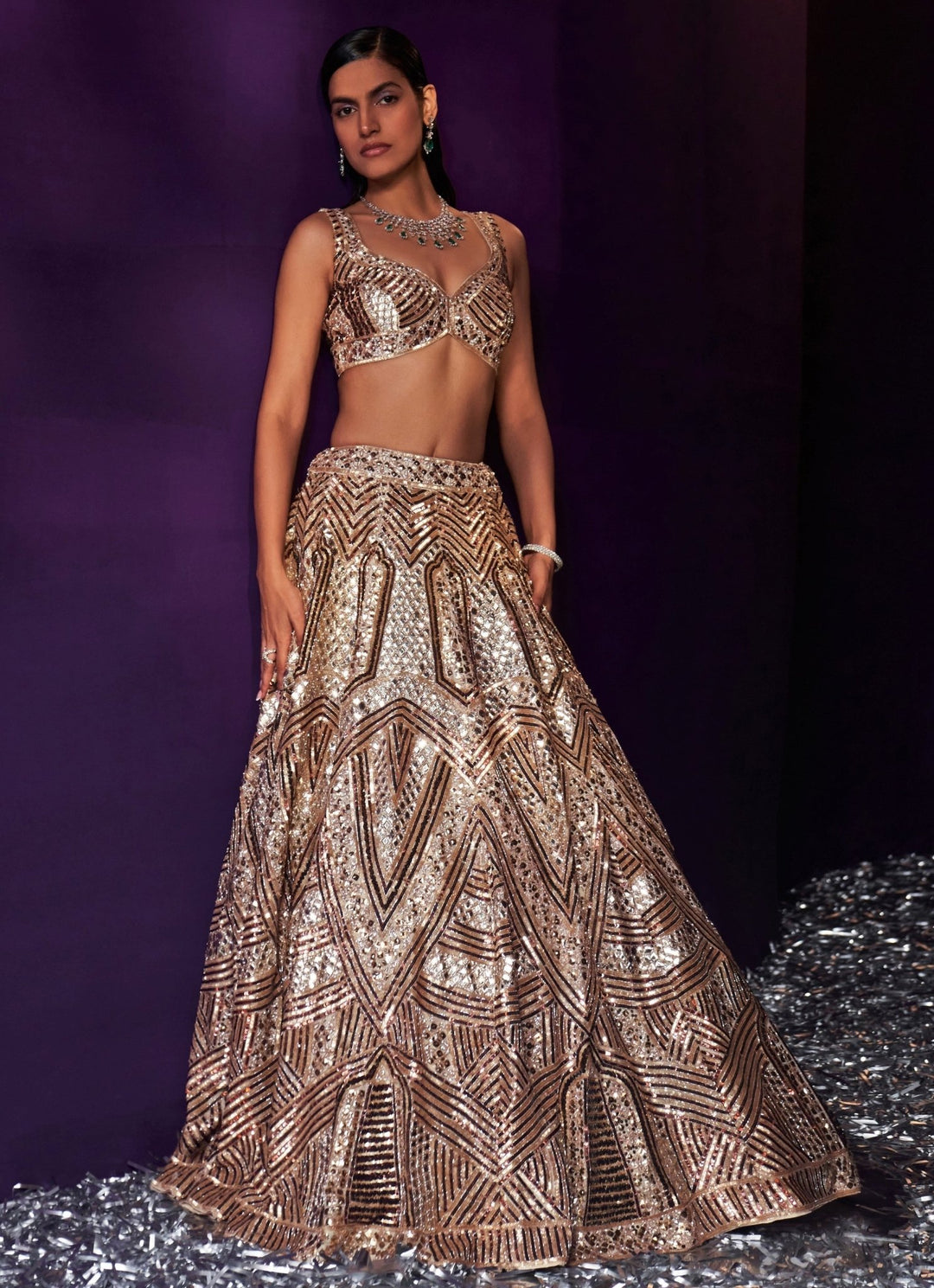 Gold Sequins Embroidered Bridal Lehenga Set Angad Singh - Fabilicious Fashion