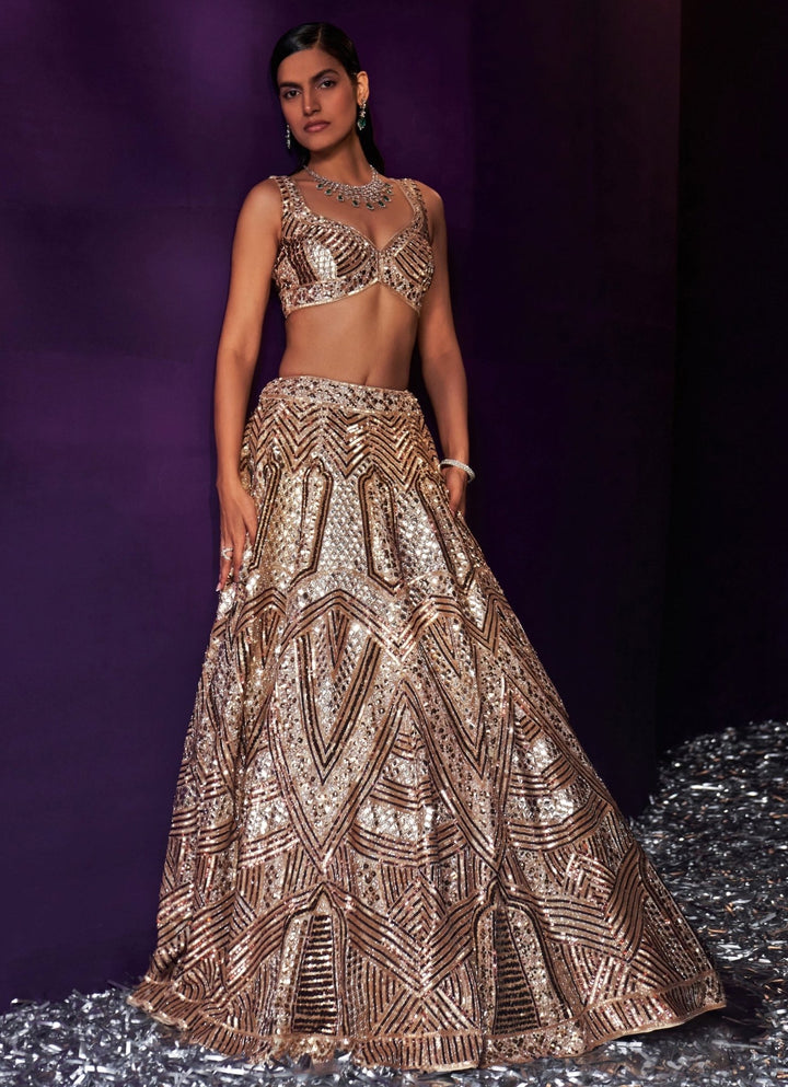 Gold Sequins Embroidered Bridal Lehenga Set Angad Singh - Fabilicious Fashion
